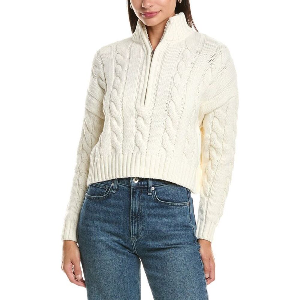 Current/Elliott Womens  Cropped Cable Knit 1/2-Zip, Ivory